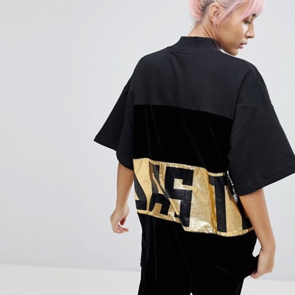 BRAND NEW Adidas Velour Gold Foil Oversized Shirt - Picture 3 of 4